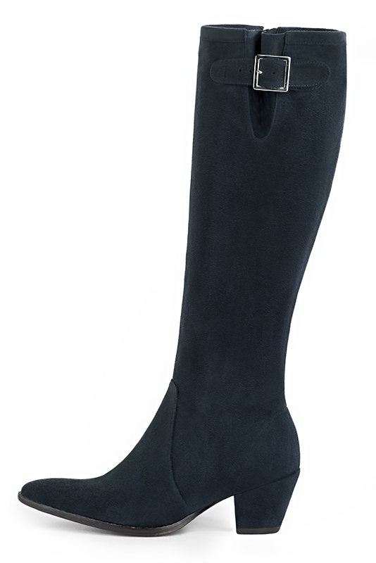 French elegance and refinement for these midnight blue knee-high boots with buckles, 
                available in many subtle leather and colour combinations. Record your foot and leg measurements.
We will adjust this beautiful boot with inner zip to your leg measurements in height and width.
The outer buckle allows for width adjustment.
You can customise the boot with your own materials, colours and heels on the "My Favourites" page.
 
                Made to measure. Especially suited to thin or thick calves.
                Matching clutches for parties, ceremonies and weddings.   
                You can customize these knee-high boots to perfectly match your tastes or needs, and have a unique model.  
                Choice of leathers, colours, knots and heels. 
                Wide range of materials and shades carefully chosen.  
                Rich collection of flat, low, mid and high heels.  
                Small and large shoe sizes - Florence KOOIJMAN